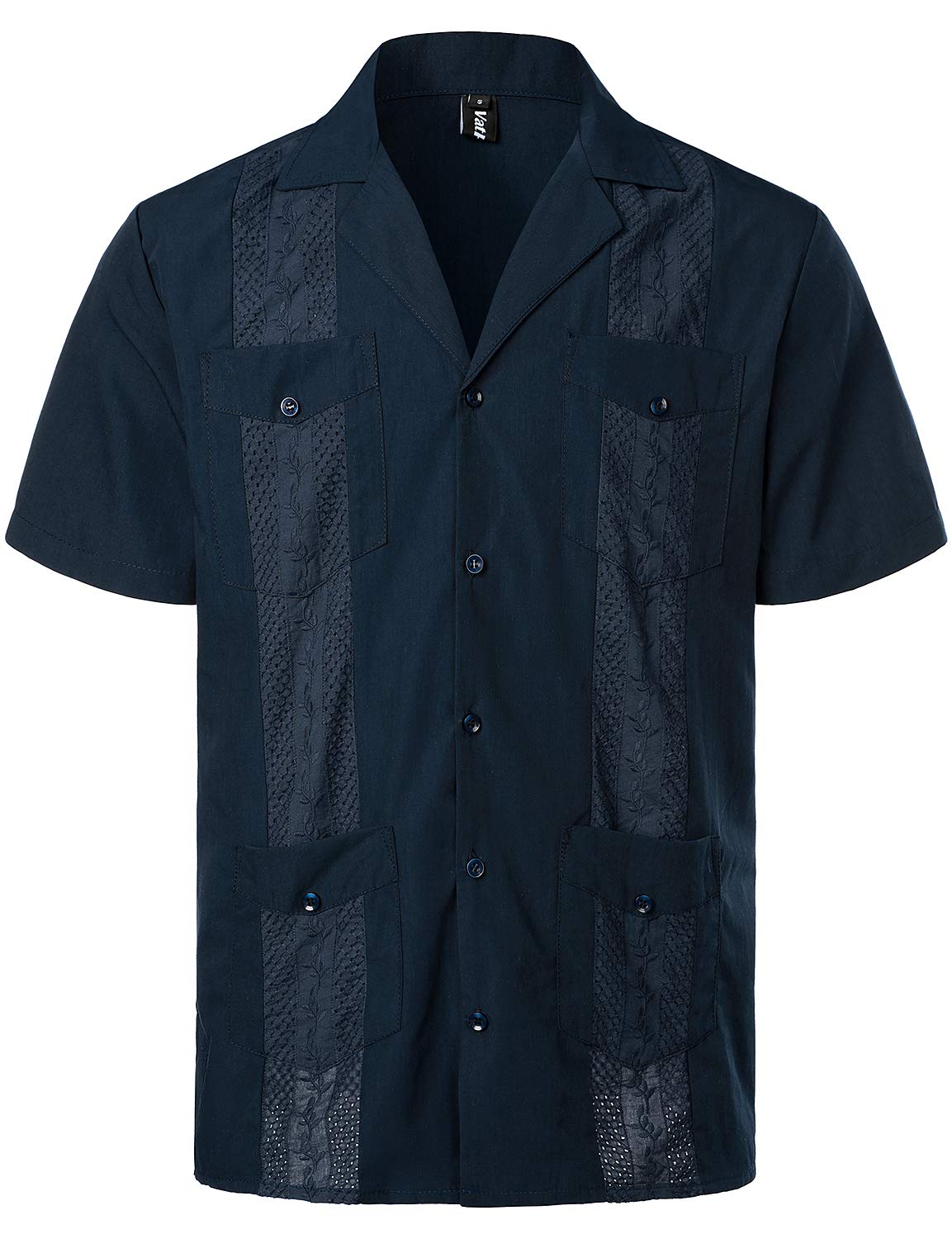 HOTVATPAVE Mens Short Sleeve Button Down Cuban Guayabera Shirts | Camp Collar, Button Up, Wedding, Breathable, Casual Stylish, Summer, Hawaiian, Vacation, Embroidered, Holiday, with Pocket