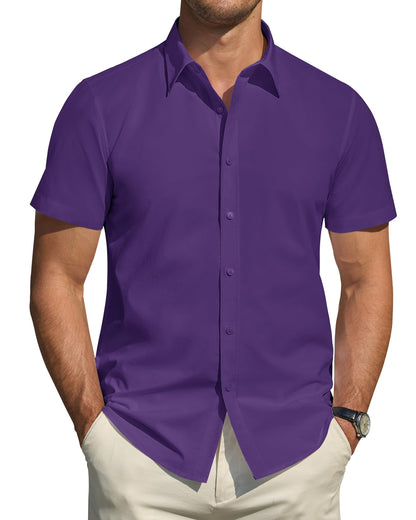 HOTJ.VER Men's Short Sleeve Dress Shirts Stretch Stain Shield Casual Button Down Shirts Solid Formal Shirt