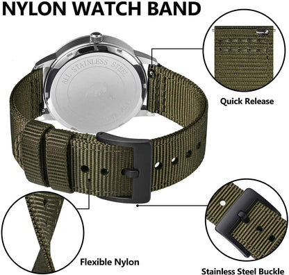 HOTBISONSTRAP Men’s Nylon Watch Bands, Two-Piece Military Watch Straps, Quick Release, Brushed Buckle, Band Width 18mm 19mm 20mm 22mm