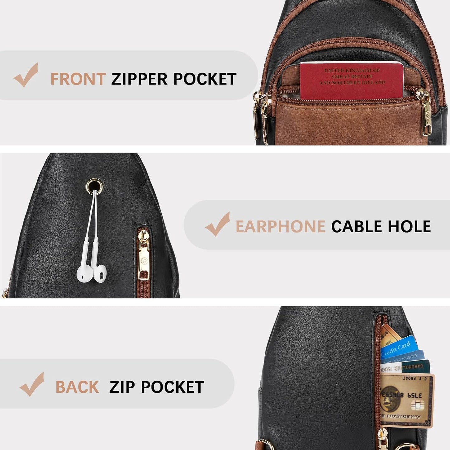 HOTBOSTANTEN Sling Bag for Women Leather Crossbody Bags Fanny Pack Chest Bag for Travel