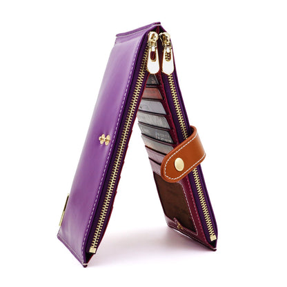 HOTANDOILT Women's Genuine Leather Wallet RFID Blocking Credit Card Holder Zipper Purse Cell Phone Handbag