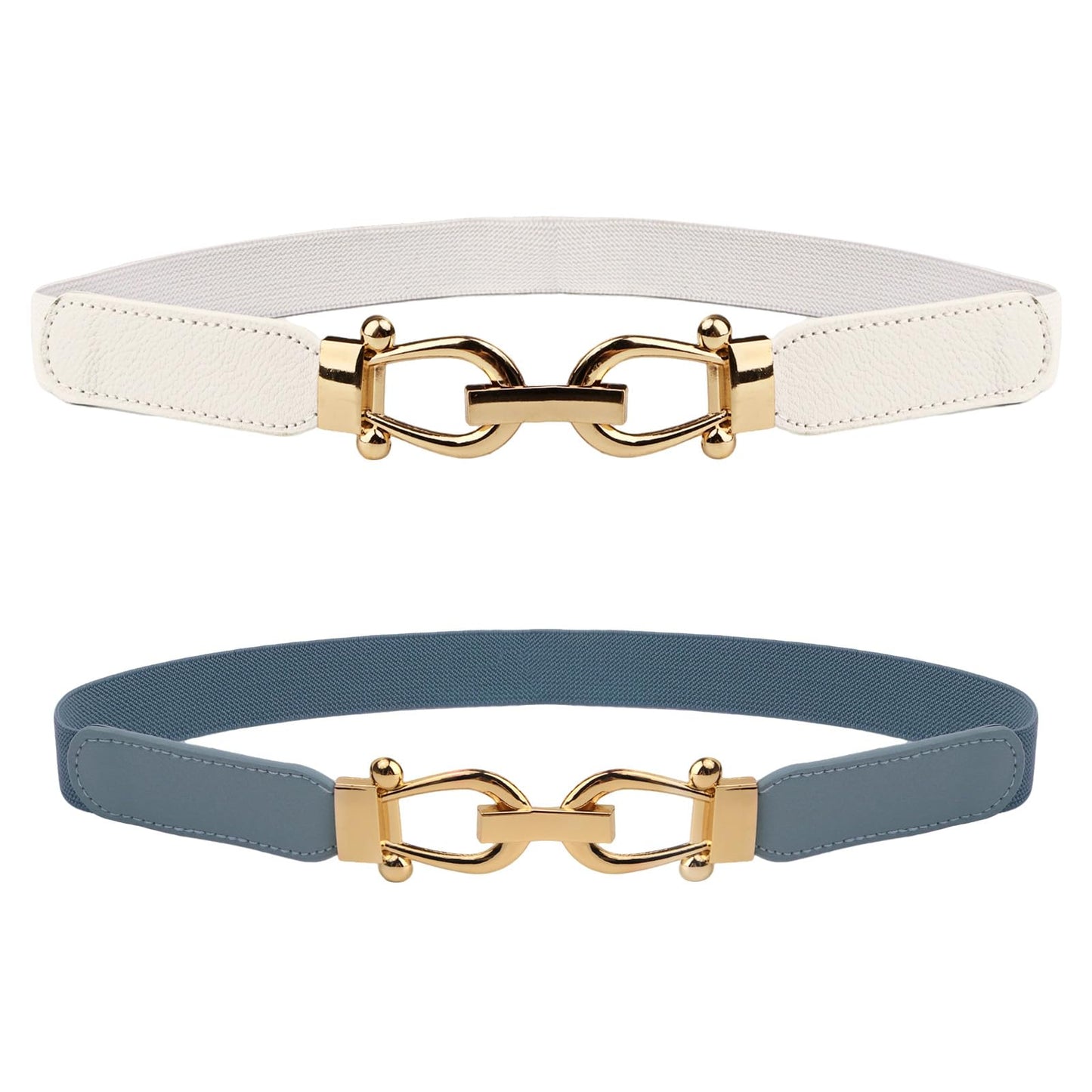 HOTWomen Stretchy Waist Belt, 70cm L Fit 27"-33" Waist 2.5cm W, Retro Elastic Gold Buckle for Ladies Dresses, 2 Pack