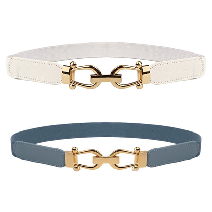 HOTWomen Stretchy Waist Belt, 70cm L Fit 27"-33" Waist 2.5cm W, Retro Elastic Gold Buckle for Ladies Dresses, 2 Pack