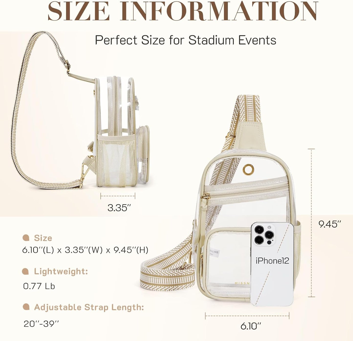 HOTMissnine Clear Bag for Stadium Events Clear Sling Bag Fanny Pack Crossbody Purse for Sport Concert with Side Mesh Pocket