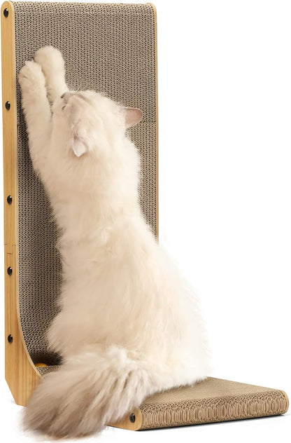 HOTFUKUMARU Cat Scratcher, 26.8 Inch L Shape Cat Scratch Pad Wall Mounted, Cat Scratching Cardboard with Ball Toy for Indoor Cats, Large Size