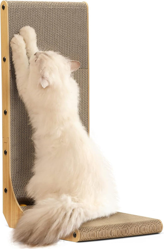 HOTFUKUMARU Cat Scratcher, 26.8 Inch L Shape Cat Scratch Pad Wall Mounted, Cat Scratching Cardboard with Ball Toy for Indoor Cats, Large Size
