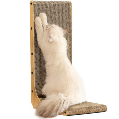 HOTFUKUMARU Cat Scratcher, 26.8 Inch L Shape Cat Scratch Pad Wall Mounted, Cat Scratching Cardboard with Ball Toy for Indoor Cats, Large Size