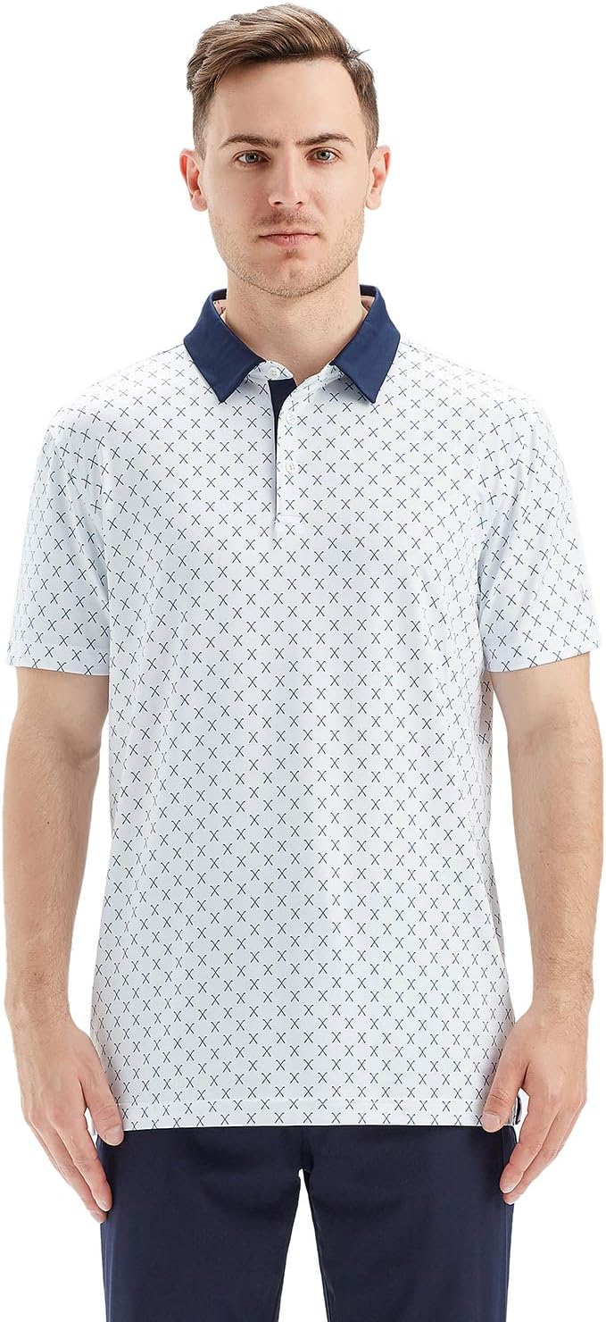 HOTGolf Shirts for Men Dry Fit Short Sleeve Print Performance Moisture Wicking Polo Shirt