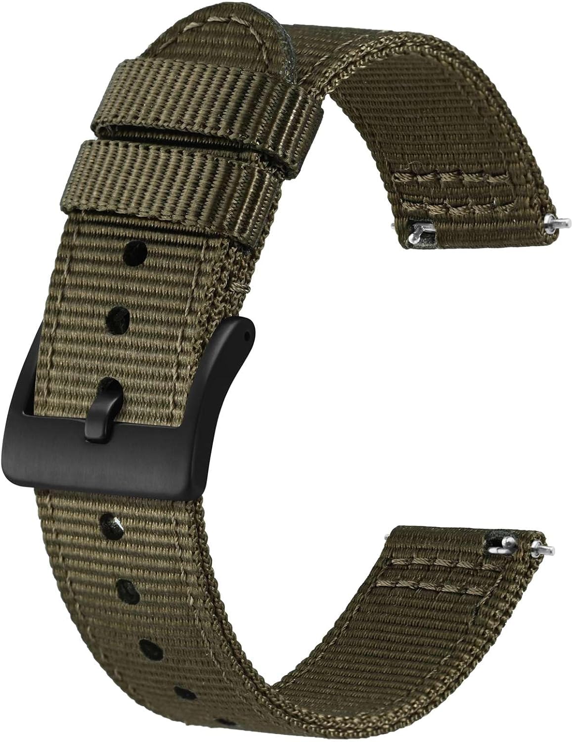 HOTBISONSTRAP Men’s Nylon Watch Bands, Two-Piece Military Watch Straps, Quick Release, Brushed Buckle, Band Width 18mm 19mm 20mm 22mm