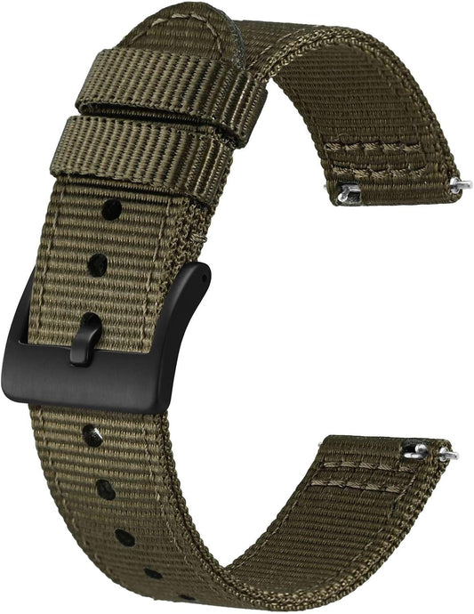 HOTBISONSTRAP Men’s Nylon Watch Bands, Two-Piece Military Watch Straps, Quick Release, Brushed Buckle, Band Width 18mm 19mm 20mm 22mm