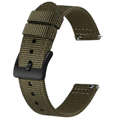 HOTBISONSTRAP Men’s Nylon Watch Bands, Two-Piece Military Watch Straps, Quick Release, Brushed Buckle, Band Width 18mm 19mm 20mm 22mm