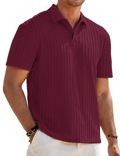HOTJMIERR Mens Casual Polo Shirt Summer Short Sleeve Vacation Button Beach Knit Stretchy Golf Shirts
