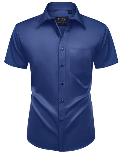 HOTAlimens & Gentle Mens Short Sleeve Dress Shirts Wrinkle Free Solid Casual Button Down Shirts with Pocket