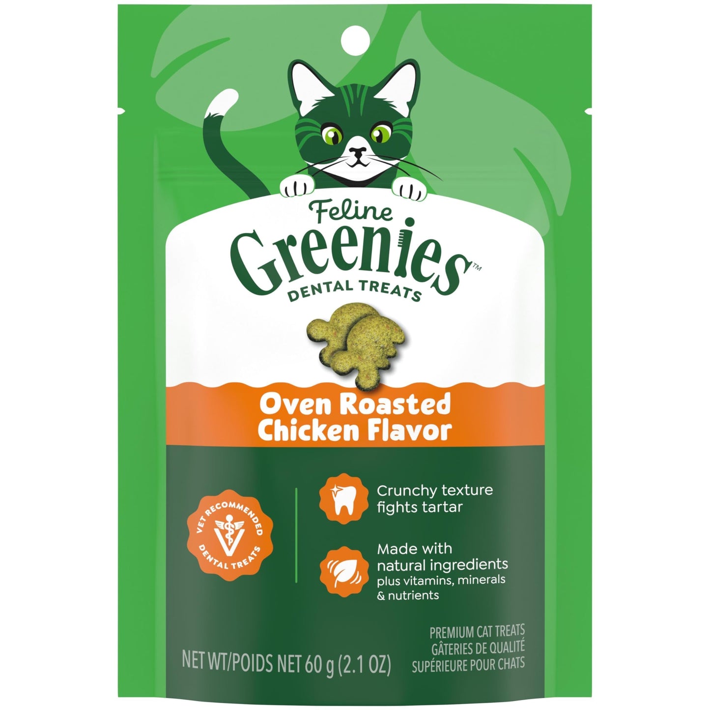 HOTGreenies Feline Natural Dental Cat Treats, Roasted Chicken Flavor, 21 oz | #1 vet-recommended, 36% less tartar in 28 days, cleans to gumline, under 2 calories per treat, natural ingredients