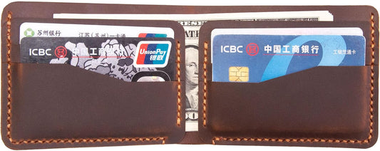 HOTBifold Wallet, Handmade Wallet for Men,Slim Leather Wallet, Man Wallet Gift for Anniversary, Graduation, Dad, Boyfriend, Engraved Custom Wallet (Brown)