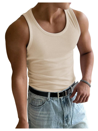 HOTCOZYEASE Men's Summer Sleeveless Tank Top Workout Gym Muscle Tank T Shirt | Workout Gym Casual Wear, Summer Basic Undershirt, Ribbed Knit Fabric, White Tank Top for Men