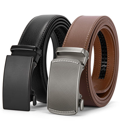 HOTBOSTANTEN Ratchet Leather Belt For Men 2 Pack Dress and Casual with Adjustable Buckle, Trim to Fit