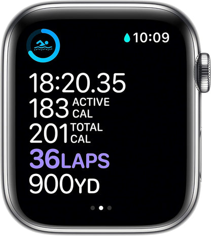 HOTApple Watch Series 6 (GPS + Cellular, 44mm) - Silver Stainless Steel Case with White Sport Band (Renewed)