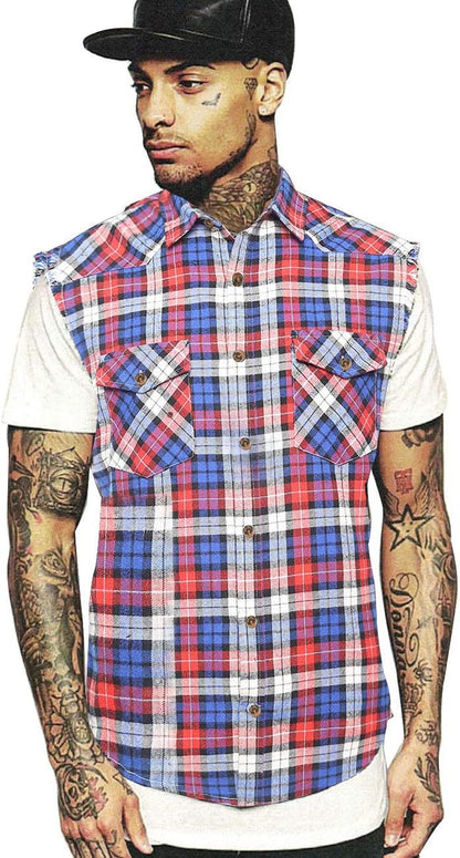 HOTMen's Casual Flannel Plaid Shirt Sleeveless Plus Size Vest