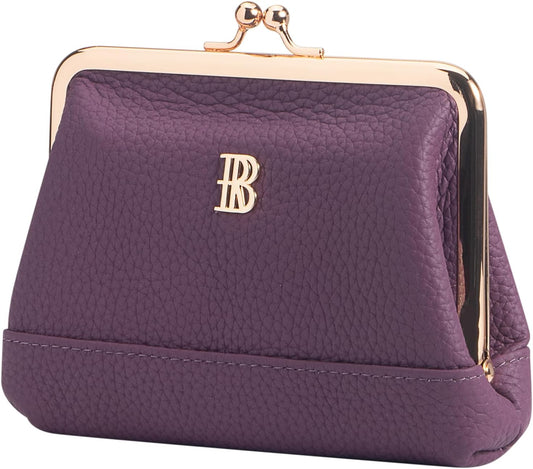 HOTRoyal Bagger Genuine Cow Leather Jewelry & Bracelet Storage Wallet, Kiss Lock Coin Purse, Multi Pocket Women Card Holder 3296 (Purple)