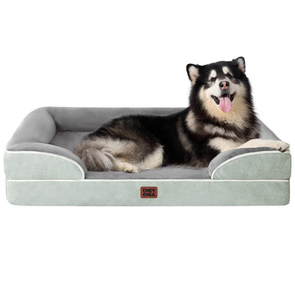 HOTEHEYCIGA Orthopedic Dog Beds for Extra Large Dogs 44x32Inch, Polyurethane Foam XL Pet Bed with Sides, Non-Slip and Egg-Crate Foam Big Dog Couch Bed with Washable Removable Cover, Grey