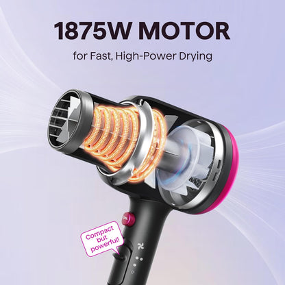 HOTWavytalk Hair Dryer with Diffuser, Blown Away Ionic Hair Dryer for Curly Hair with Comb, 1875W Fast Drying Blow Dryer with Ceramic Technology, 3 Attachments for All Hair Types, Light and Quiet, Black
