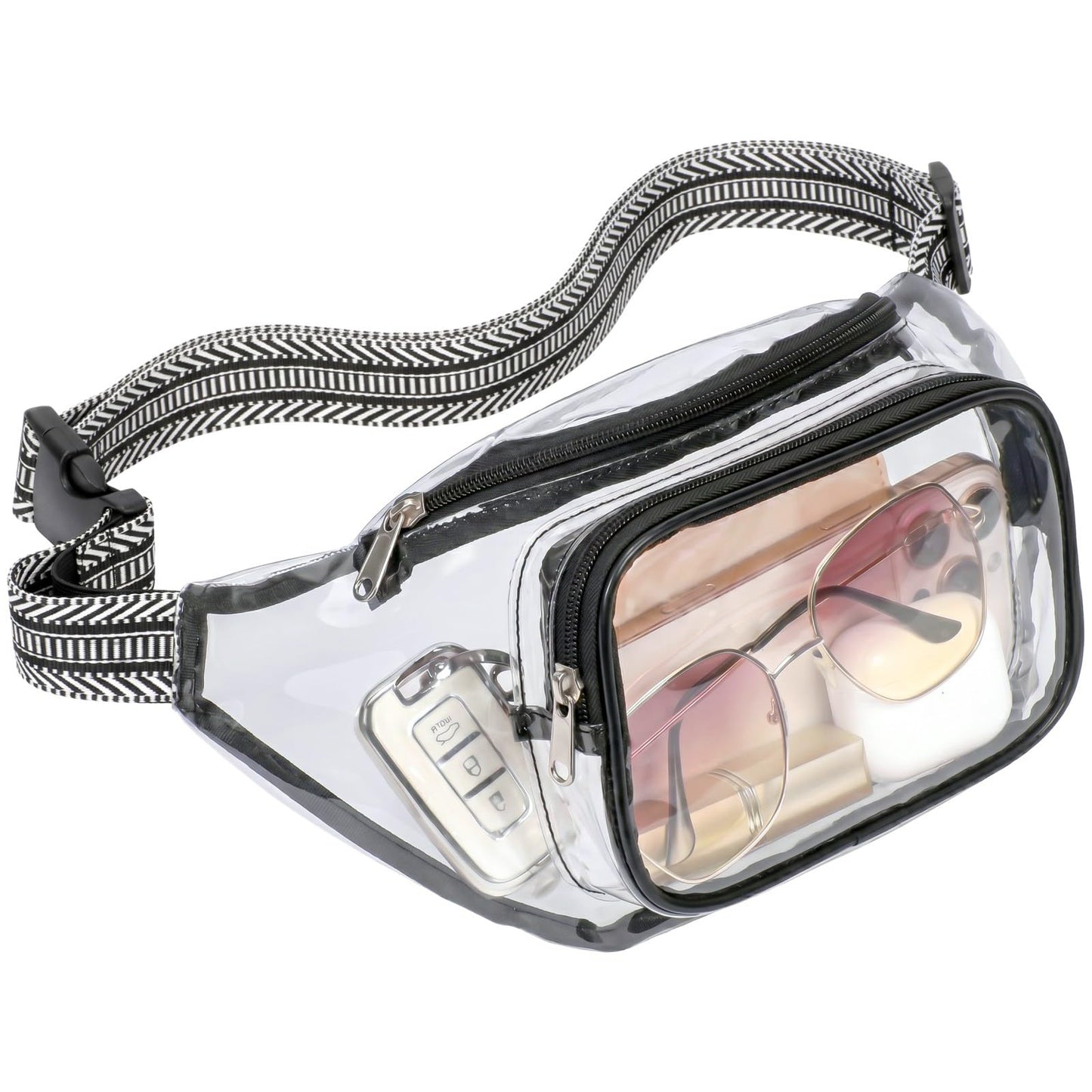 HOTVeckle Clear Fanny Pack Stadium Approved - Waist Belt Bag for Women, Black | Hands-Free Adjustable Strap, 2 Pockets Fit 7.5 in Phone, Water-Resistant for Sports Game Day Concerts Festival