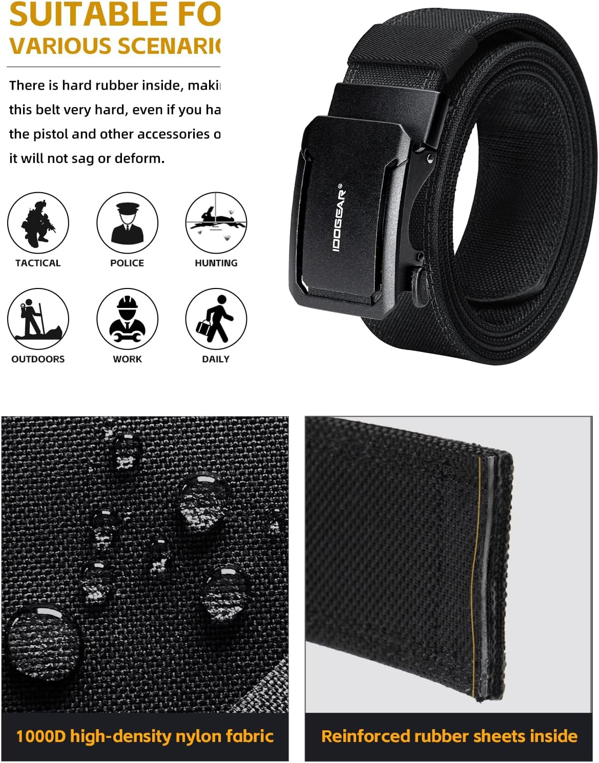 HOTIDOGEAR SPORTS Quick-Adjust Tactical Ratchet Belt | Heavy-Duty 1000D Nylon for EDC, CCW & Duty Use