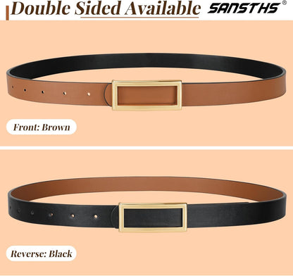 HOTSANSTHS Skinny Reversible Belts for Women, Two-in-one Women Thin Belt for Dresses Jeans Pants with Gold Buckle