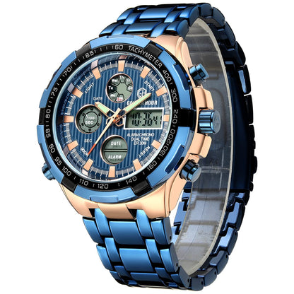 HOTGOLDEN HOUR Luxury Stainless Steel Analog Digital Watches for Men Male Outdoor Sport Waterproof Big Heavy Wristwatch
