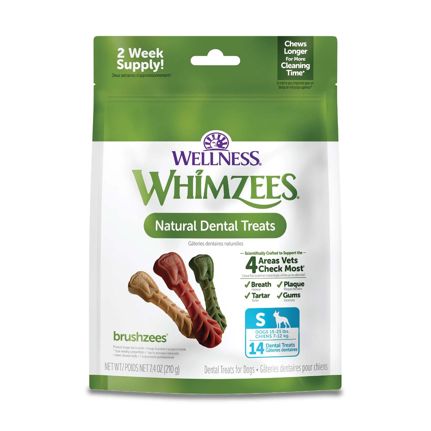 HOTWhimzees Wellness Brushzees Natural Dog Dental Treat, VOHC Accepted Chews, Freshens Breath, Extra-Small Size, 12.7 oz Bag, 48 Count