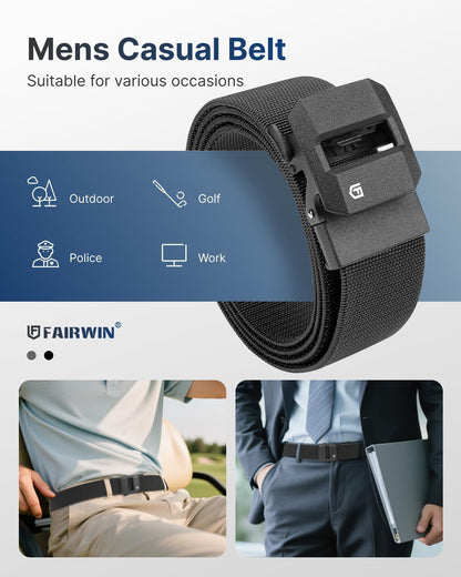 HOTFAIRWIN Ratchet Belt Men - Tactical Stretch Nylon Web Work Belts, Gift for Casual Jeans, Pants, Golf, and Everyday Use