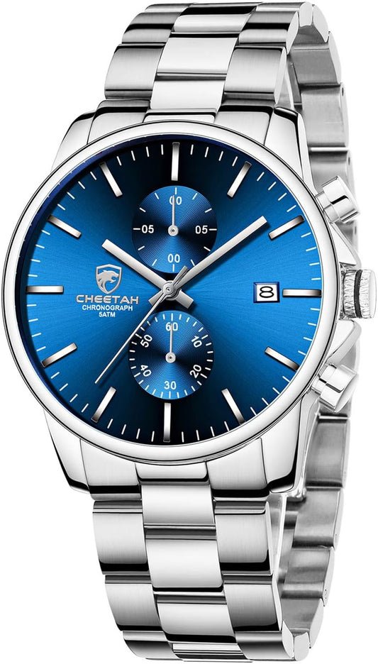 HOTGOLDEN HOUR Fashion Business Mens Watches with Stainless Steel Waterproof Chronograph Quartz Watch for Men, Auto Date