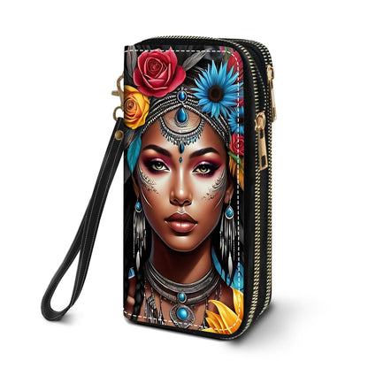 HOTWomen's Large Capacity Wallet PU Leather Double Zipper Clutch Purse Multifunctional Wallet with Removable Wristlet Strap for Smart Phone/Coin/Card/Cash, Floral Quotes Bible Verse Philippians 4-13