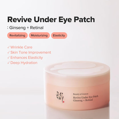 HOTBeauty of Joseon Revive Under Eye Patch with Retinal and Ginseng, for Puffy Eyes, Fine Lines and Wrinkles, Collagen, Peptide, Adenosine and Bakuchiol, for All Skin Types, 60 Sheets, 30 Pairs