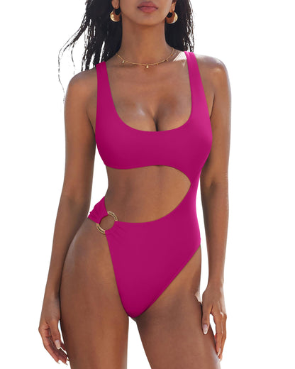 HOTSUUKSESS Women Sexy One Piece Tummy Control Swimsuit Cutout Backless Bathing Suit