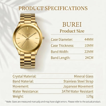 HOTBUREI Men's Wrist Watch, Analog Stainless Steel Dress Waterproof Quartz Watch for Men with Japanese Movement,Refined Gifts for Men, Boyfriend, Husband, Dad