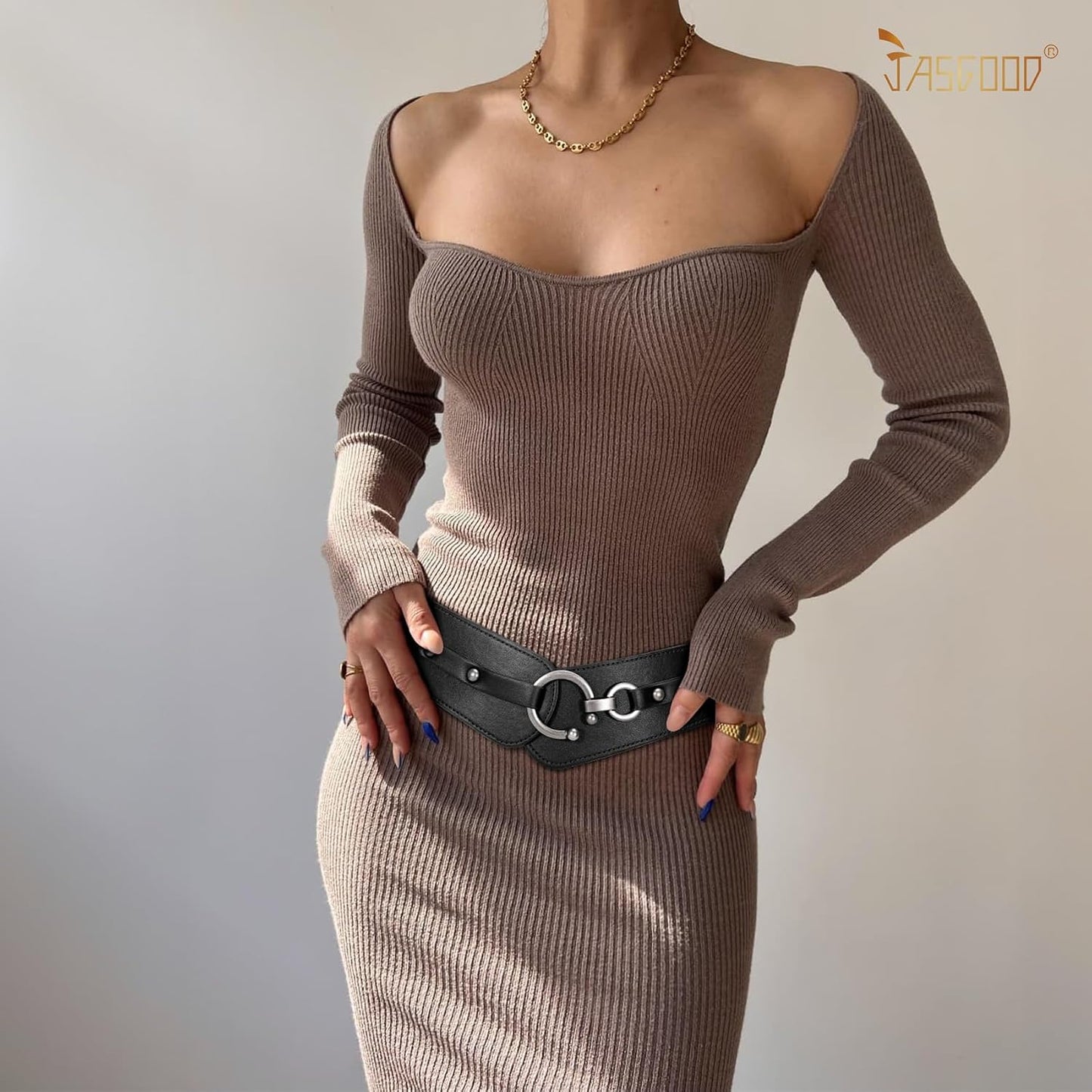 HOTJASGOOD Women's Elastic Wide Belts Retro Stretchy Belt Vintage Cinch Belts for Dresses Coats