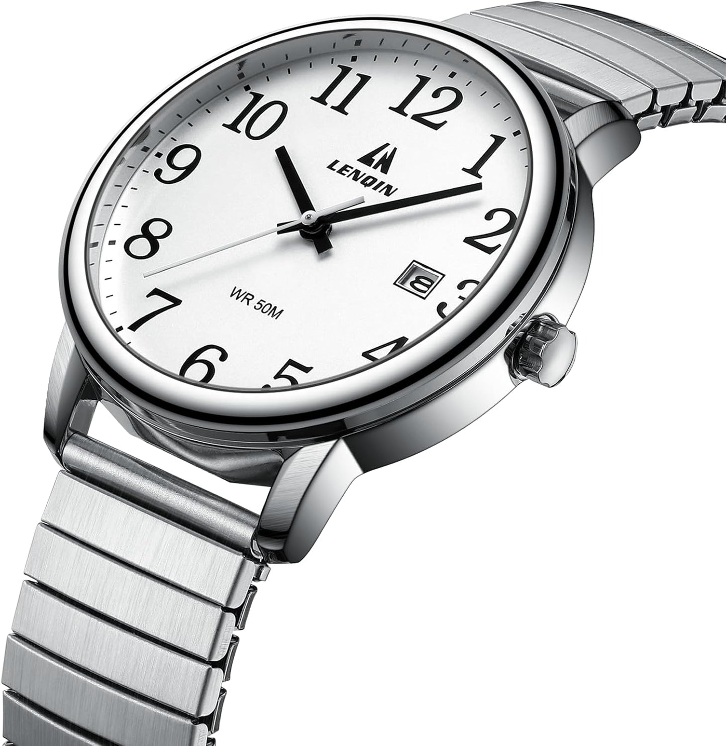 HOTLN LENQIN Mens Watches Easy Read Analog Quartz Sport Waterproof Watch for Men with Date and 38mm Stainless Steel Expansion Band