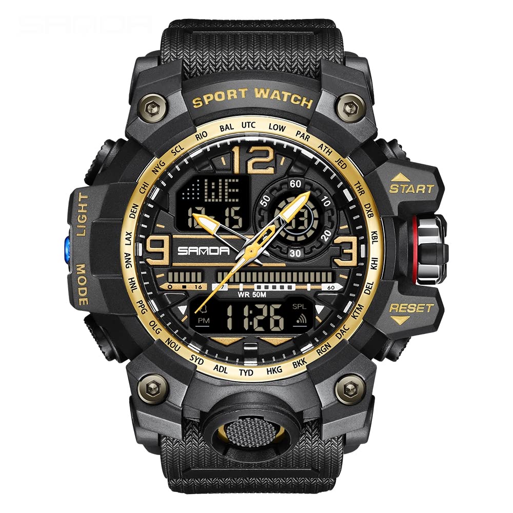 HOTAIMES Mens Watches Sports Outdoor Waterproof Military Watch for Men Tactical Watch Analog Digital Date Alarm Stopwatch Multi-Function Tactics Big Face Wristwatch for Men