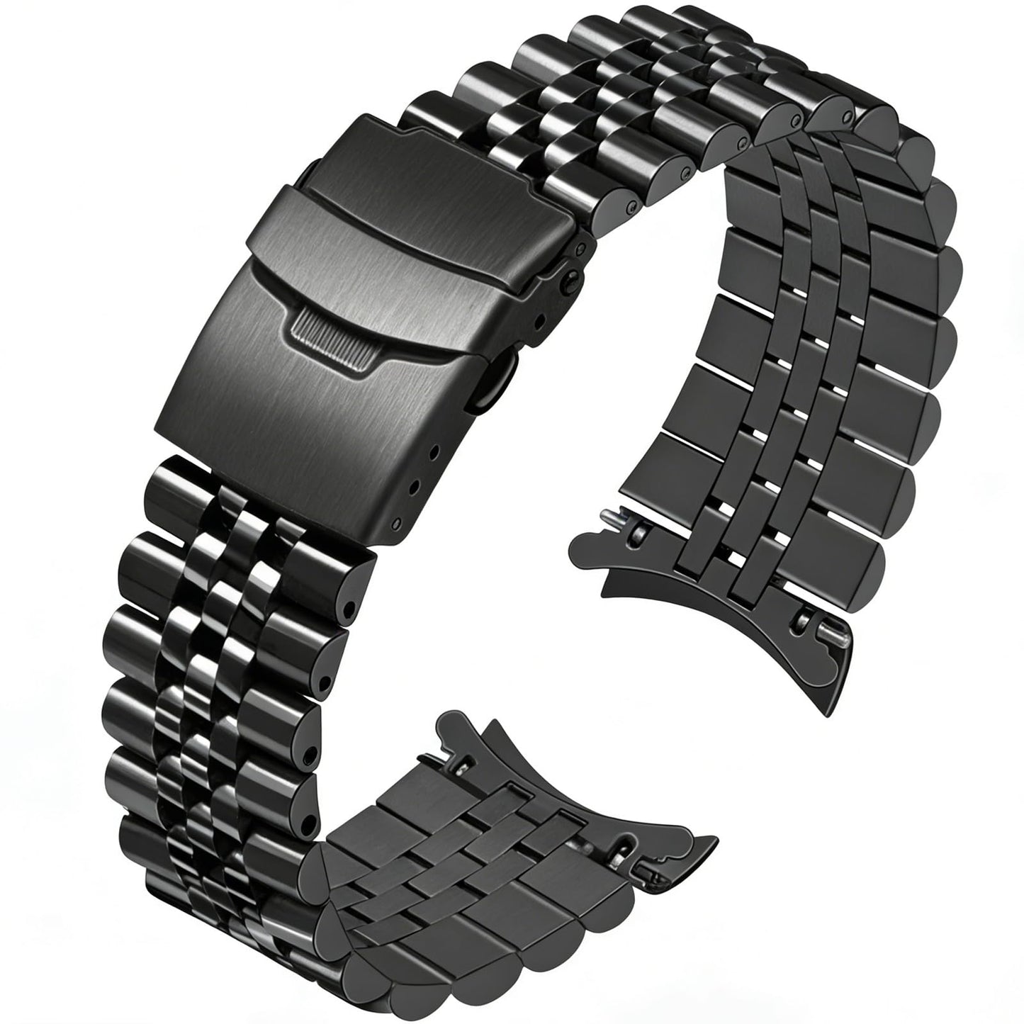 HOTJuntan Stainless Steel Curved Ends Tapered 18mm 20mm 21mm 22mm 23mm 24mm Metal Watch Band Flexible Watch Strap Replacement Bracelet Deployment Double Flip Lock Buckle Silver Black