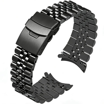 HOTJuntan Stainless Steel Curved Ends Tapered 18mm 20mm 21mm 22mm 23mm 24mm Metal Watch Band Flexible Watch Strap Replacement Bracelet Deployment Double Flip Lock Buckle Silver Black
