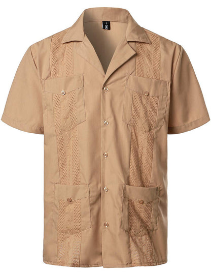 HOTVATPAVE Mens Short Sleeve Button Down Cuban Guayabera Shirts | Camp Collar, Button Up, Wedding, Breathable, Casual Stylish, Summer, Hawaiian, Vacation, Embroidered, Holiday, with Pocket