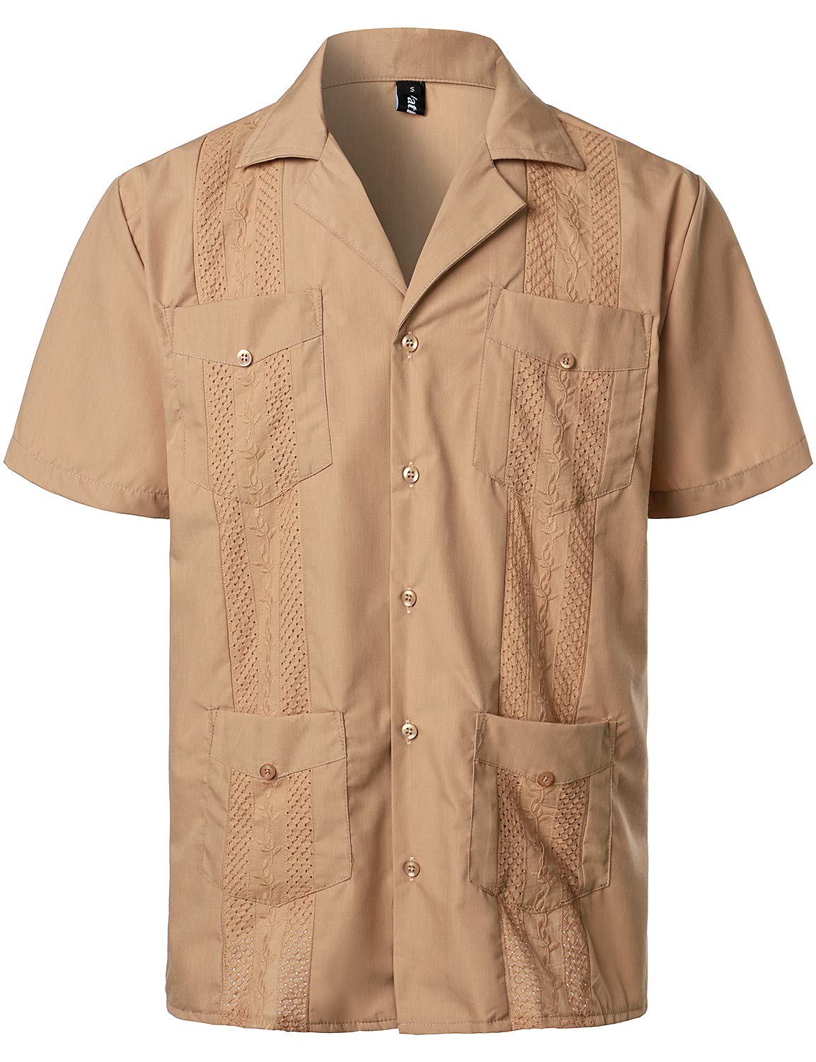 HOTVATPAVE Mens Short Sleeve Button Down Cuban Guayabera Shirts | Camp Collar, Button Up, Wedding, Breathable, Casual Stylish, Summer, Hawaiian, Vacation, Embroidered, Holiday, with Pocket