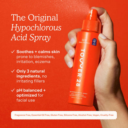 HOTTower 28 SOS Daily Rescue Facial Spray - Hypochlorous Acid Spray to Help Visibly Calm + Soothe Sensitive Skin - Purifying Face Toner - Everyday Skin Care Essential (4 oz)