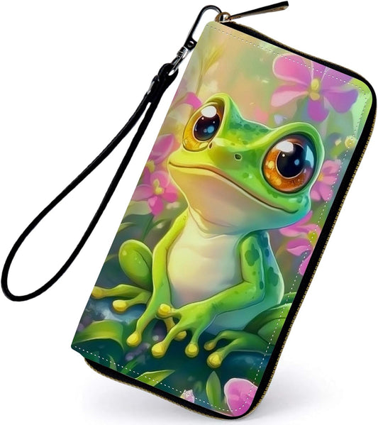 HOTWomen's Wallets,PU Leather Wristlet Wallet for Women,Card Holder Organizer Ladies Clutch with Zipper & Phone Holder-Lovely Frog