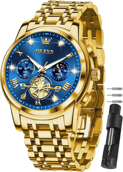 HOTOLEVS Watches for Men Dress Watch Chronograph Luxury Stainless Steel Big Face Men Watches Multi-Function Easy to Read Diamond Roman Numerals Business Wristwatch Reloj para Hombre
