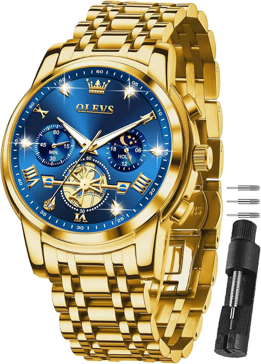 HOTOLEVS Watches for Men Dress Watch Chronograph Luxury Stainless Steel Big Face Men Watches Multi-Function Easy to Read Diamond Roman Numerals Business Wristwatch Reloj para Hombre