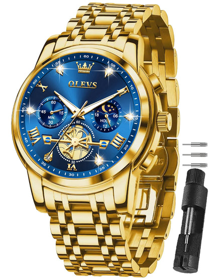 HOTOLEVS Watches for Men Dress Watch Chronograph Luxury Stainless Steel Big Face Men Watches Multi-Function Easy to Read Diamond Roman Numerals Business Wristwatch Reloj para Hombre