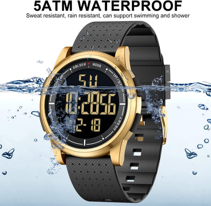 HOTGOLDEN HOUR Ultra-Thin Minimalist Sports Waterproof Digital Watches Men with Wide-Angle Display Rubber Strap Wrist Watch for Men Women